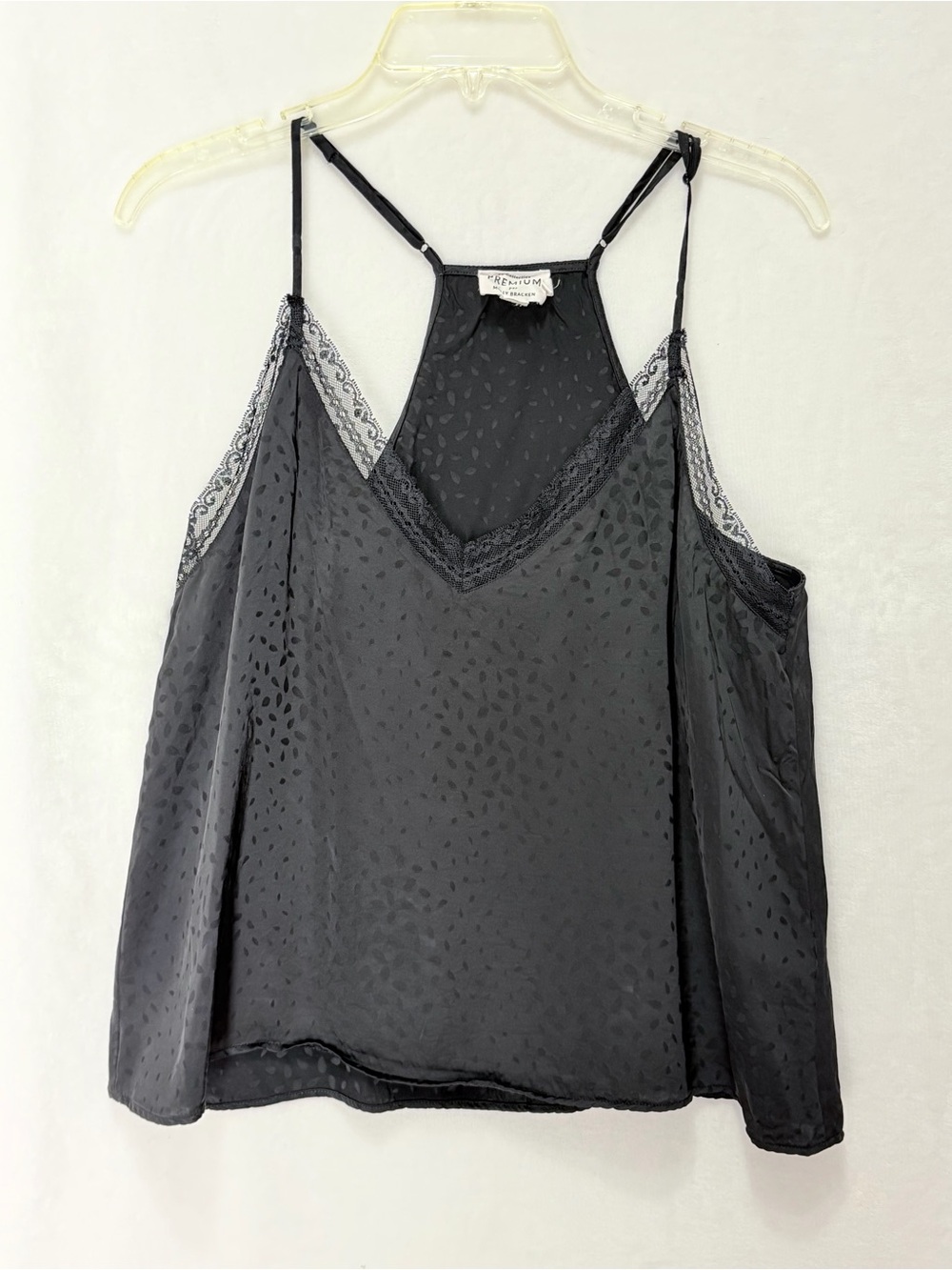 Whimsigoth Black Lace Trim Halter-Back Cami Size Large